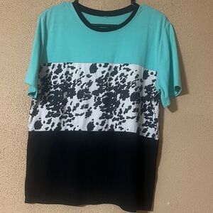 Teal and Black Colorblock T-Shirt